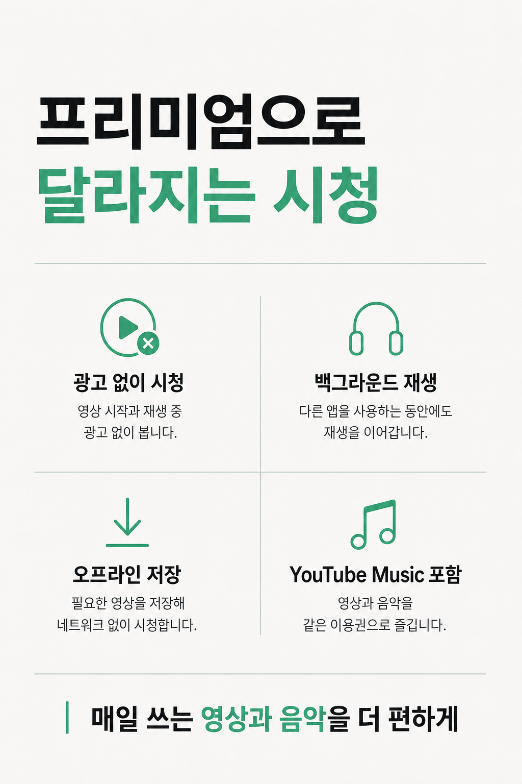 멤버모아 유튜브 프리미엄 주요 혜택 상세 이미지